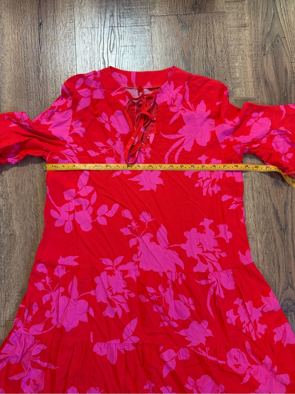 MISS SPARKLING M Red Pink Floral Chiffon Short Sundress V-Neck Tie Ruffle